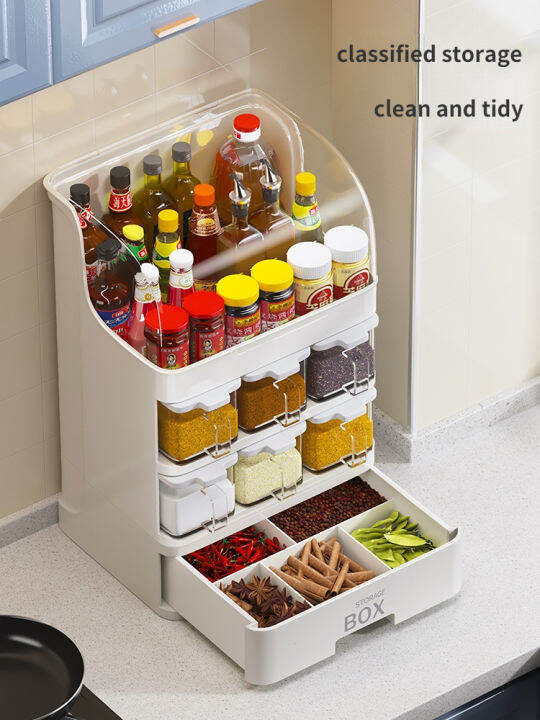 PDKING 【2 in 1】Kitchen Condiment Box Large Capacity Storage Rack