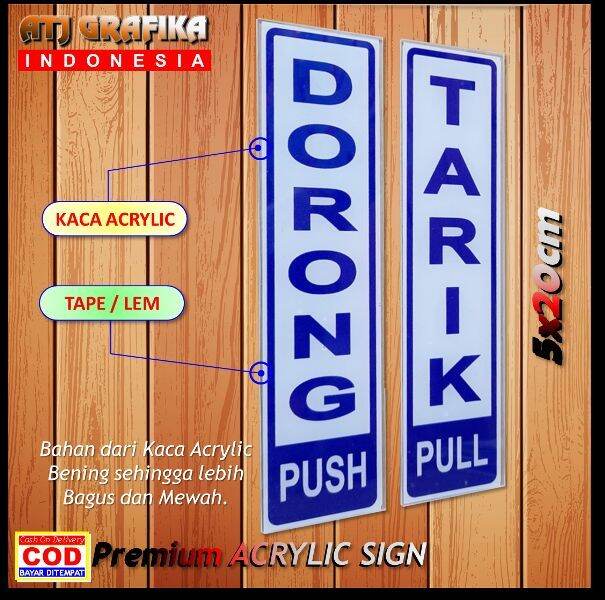 Original Premium Acrylic Sign Dorong Tarik Papan Akrilik Pintu Kaca Kantor Toko Rumah Dll