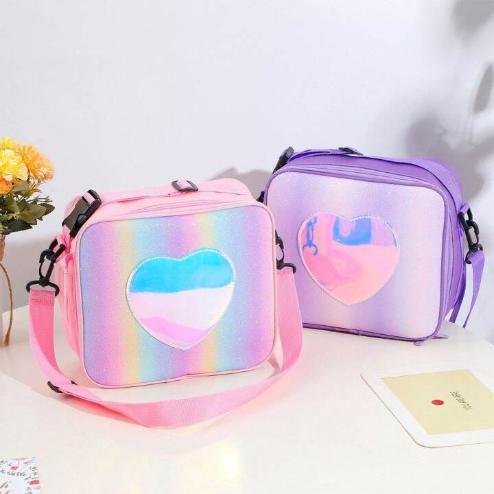 Cute Rainbow Loving Heart Lunch Tote Boxe Portable Cute Insulated Lunch