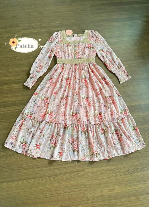 maxidress-สไตล์-วินเทจ-s-2xl-งานลูกไม้-เดรสลายดอก-เดรสยาว-เดรสชีฟอง-ปักฉลุ-ชุดเพื่อนเจ้าสาว-ชุดไปทะเล-ชุดออกงาน-ชุดไปงาน-patcha