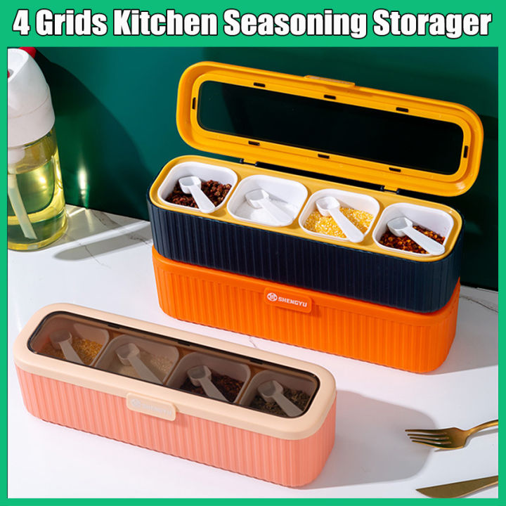 Seasoning Box 4 Compartment Plastic Seasoning Storage Container For Spice  Salt