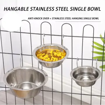 Pet Cage Bowl Stainless Steel Hanging Dog Bowl Hangable Feeder Pet