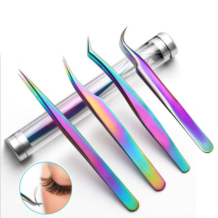 Rainbow Eyelashes Tweezers Antistatic Eyelash Extension Tweezer Fan