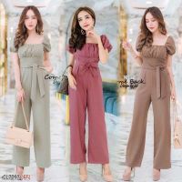 14283 Jumpsuit จั้มสูทขายาวผ้าซาร่า งานแชนพองใส่ยกไหล่สวย คอเหลี่ยมกว้างใส่แล้วดูออร่ามากค่ะ่วงอกจับจีบย่นน่ารัก