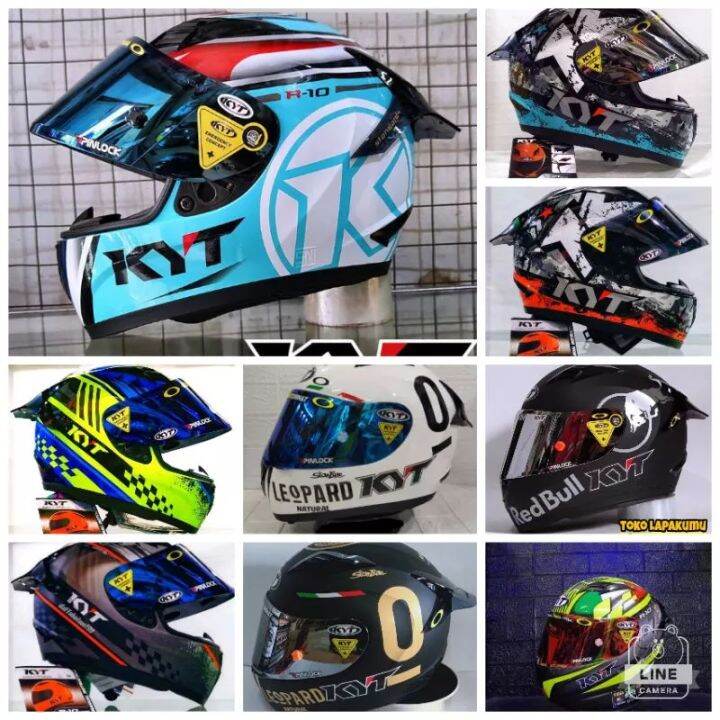 Helm Full Face Kyt R10 Paket Ganteng Lengkap Leopard Redbull Sni Dot