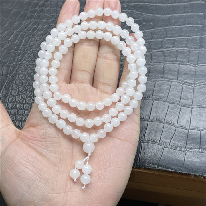 วัสดุธรรมชาติซินเจียงหยกสีทองหยกขาว6มม-สร้อยข้อมือลูกประคำหลายวงสีขาวบริสุทธิ์เหมือนหยกขาวเนื้อแกะ