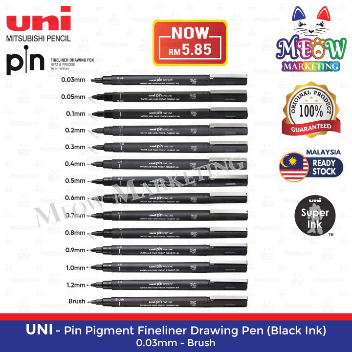 Uni Pin Fineliner Drawing Pen - Sketching Set - Black Ink - 0.03