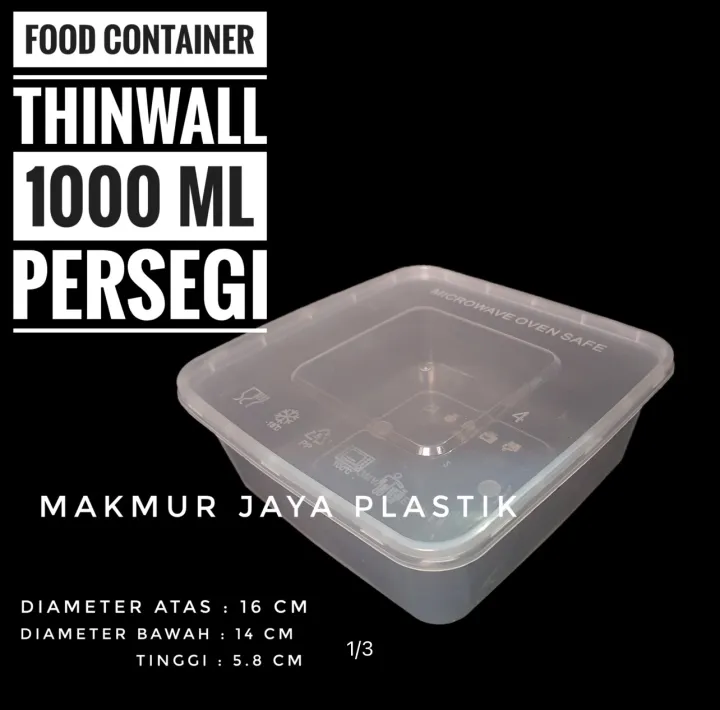 [ 25 Pc ] Thinwall 1000 Ml Kotak Persegi Food Container Kotak Makan