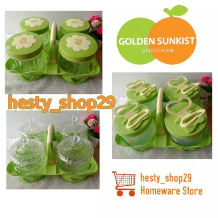 Set Toples Dan Rak Rt9004 Set Toples Kue Lebaran Toples Hijau Cantik Golden Sunkist Lazada 9729