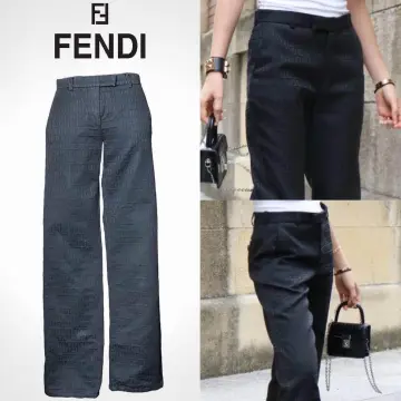 FENDI Black Zucca Logo Trouser Pants Vintage FF Polyester Ankle Straight  Jeans