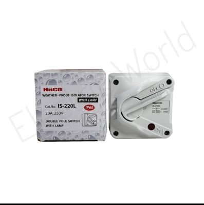 Haco IS-220L สวิตช์สลับกันน้ำ 20A 250V 2Pole Switch with pilot lamp IS-220L (HACO)