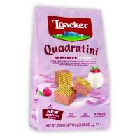 ล็อคเกอร์ เวเฟอร์กรอบสอดไส้ครีม รสโยเกริต์ราสเบอร์รี่ Loacker Wafer Quadratini RASPBERRY YOGURT ขนาด110กรัม ขนมนำเข้า