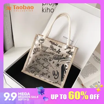 Ladies Transparent Tote Bag Graffiti Large Capacity Shoulder Bag