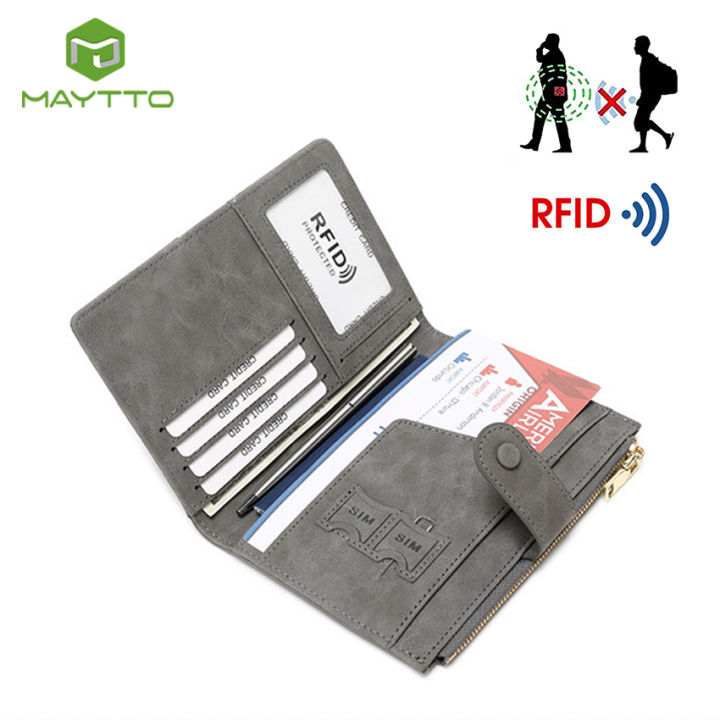 MAYTTO Wallet RFID Card Case Matte Antique PU Wallet Anti-Theft Brush ...