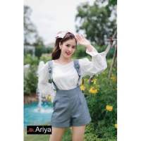 เซ็ทเอี๊ยมขาสั้น มาพร้อมเสื้อแขนยาวสีขาว XL ป้าย Ariya