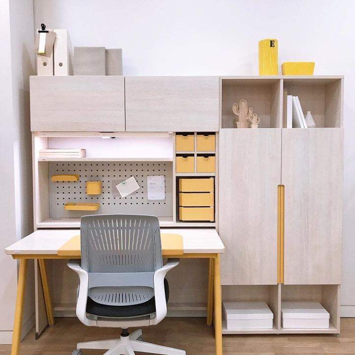 Nordic Style Solid Wood Children's Student Desk Study Table Bookcase Integrated Writing Desk