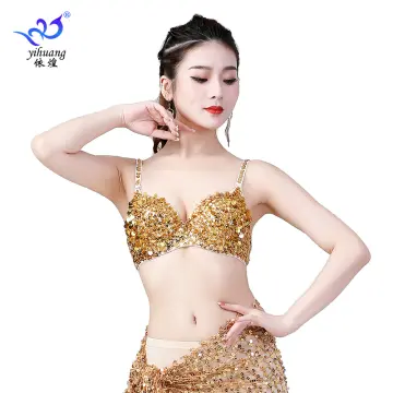 Cheap Womens Sparkle Sequins Beading Padded Bra Belly Rave Dance Crop Top