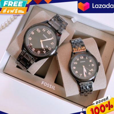 แพ็คคู่ นาฬิกาข้อมือ Fossil
His and Her Wylie Three-Hand Black Stainless Steel Watch Box Set