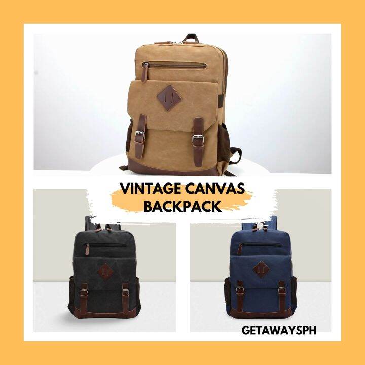 GETAWAYS Vintage Canvas Backpack with Laptop Compartment Lazada PH