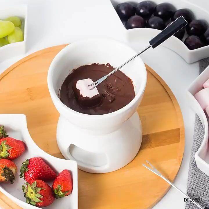DAFIFY Ceramic Cheese Chocolate Butter Warmers Fondue Pot Set