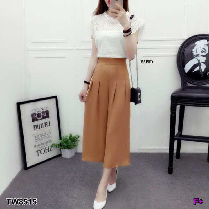 set-2-ชิ้นสุดคุ้ม-เสื้อลูกไม้แขนสั้น-มีซิปหลัง-กางเกง-8515