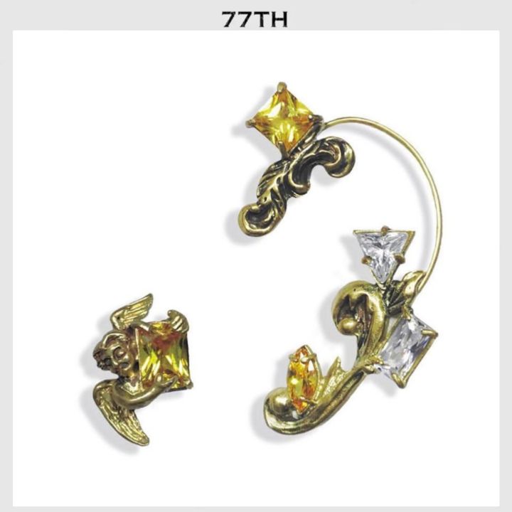 77TH-Rococo Yellow and Clear Crystals Ear Cuff Antique เอียร์คัฟสไตล์รอคโคโค่ประดับคริสตัลสีเหลืองและสีใส