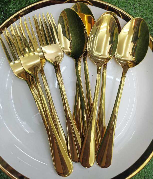 GOLD SPOON AND FORK SET 6 spoon 6 fork per set High Quality Non Tarnish