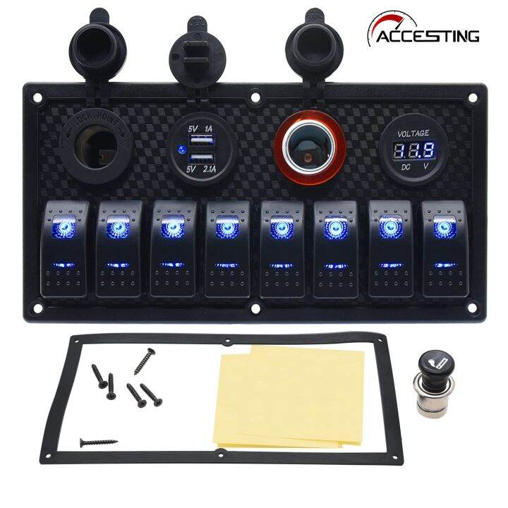 8 Gang Marine Rocker Switch Panel, Boat Switch Panel Waterproof, 12V ...