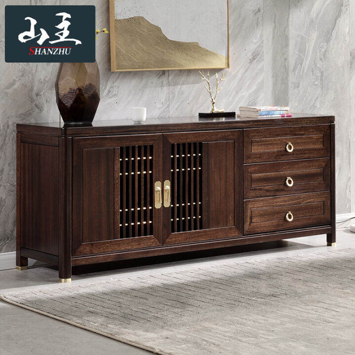 Solid Wood Ebony High TV 1.6 M Living Room Storage