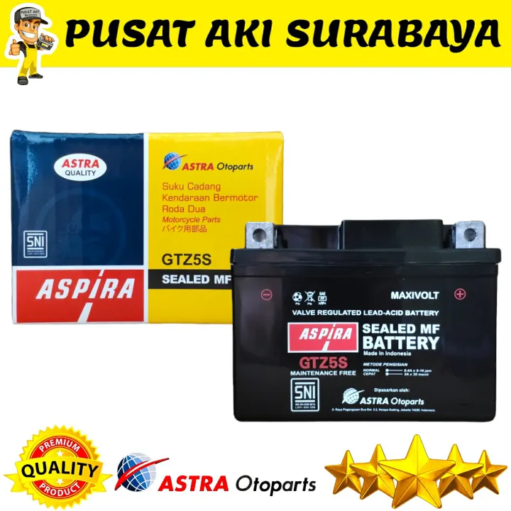 AKI ORIGINAL ASPIRA GTZ5S 3.5 AH SEALED MF BATTERY SEPEDA MOTOR SHADOW
