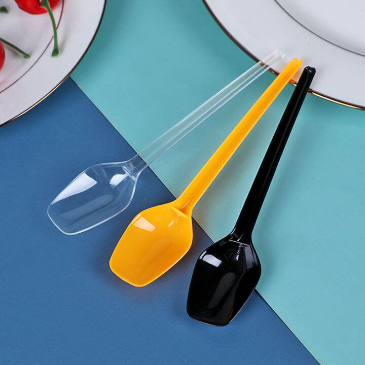 Hard Enough cm Long Handle Disposable Sundae Dessert Spoon Plastic ...