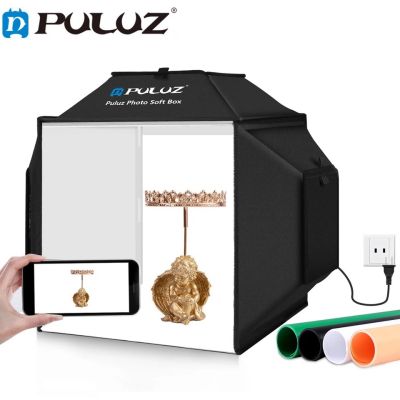 PULUZ 40*40 cm Folding 24W 5500K Photo Studio Shooting Tent Soft Box Softbox 2 in 1 Photography Lighting Kits &amp; 4 Color Backdrops