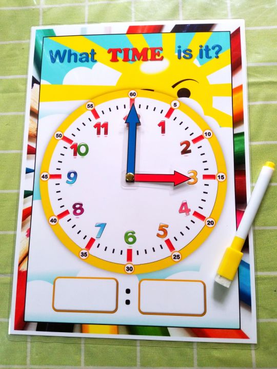 Telling time clock educational laminated for kids with marker | Lazada PH