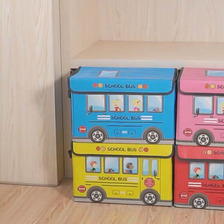 Kids Bus Storage Box Foldable Toy Organizer with Lid Collapsible