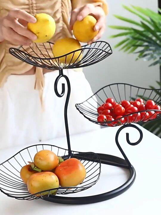 3Tier Fruit Basket Stand Decorative Iron Fruit Bowl, Metal Wire Fruit Holder Storage Trays