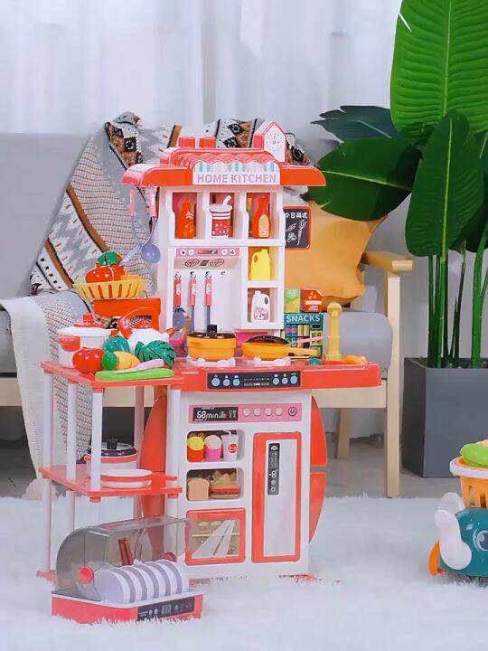 Big size kitchen toys for girls real steam working mini kitchen toy set