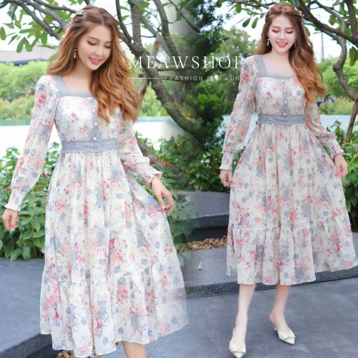 maxidress-สไตล์-วินเทจ-s-2xl-งานลูกไม้-เดรสลายดอก-เดรสยาว-เดรสชีฟอง-ปักฉลุ-ชุดเพื่อนเจ้าสาว-ชุดไปทะเล-ชุดออกงาน-ชุดไปงาน-patcha