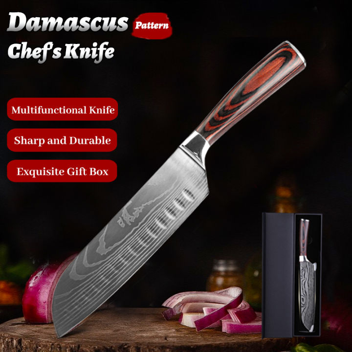 Kitchen Knife Set Japanese Damascus Pattern Chef Knives Stainless Steel  Cleaver