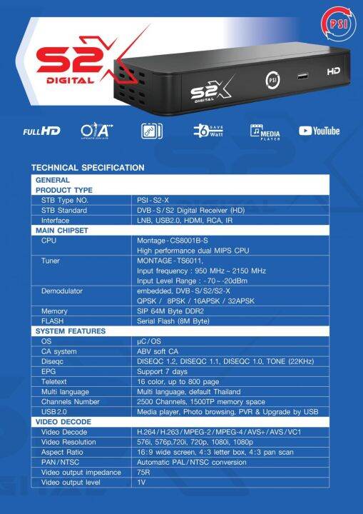 รุ่นใหม่ล่าสุด-psi-s2x-hd-เสียเปลี่ยนใหม่ได้เลย-รับประกัน-1ปี-ส่งถูก-ส่งเร็ว-กล่องpsiตัวใหม่