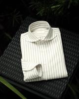 cream striped cotton linen cutaway collar long sleeve shirt