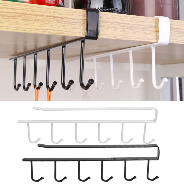 6 Hooks Kitchen Cupboard Cabinet Hanging Rack Metal Storage Hanger Organizer