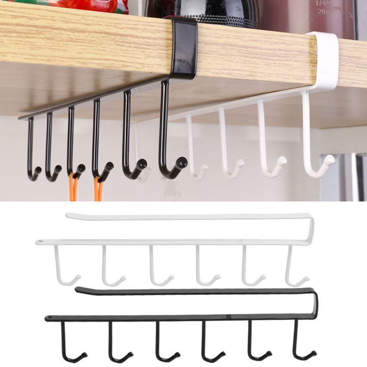 Iron 6 Hooks Storage Shelf Wardrobe Cabinet Metal Under Shelves