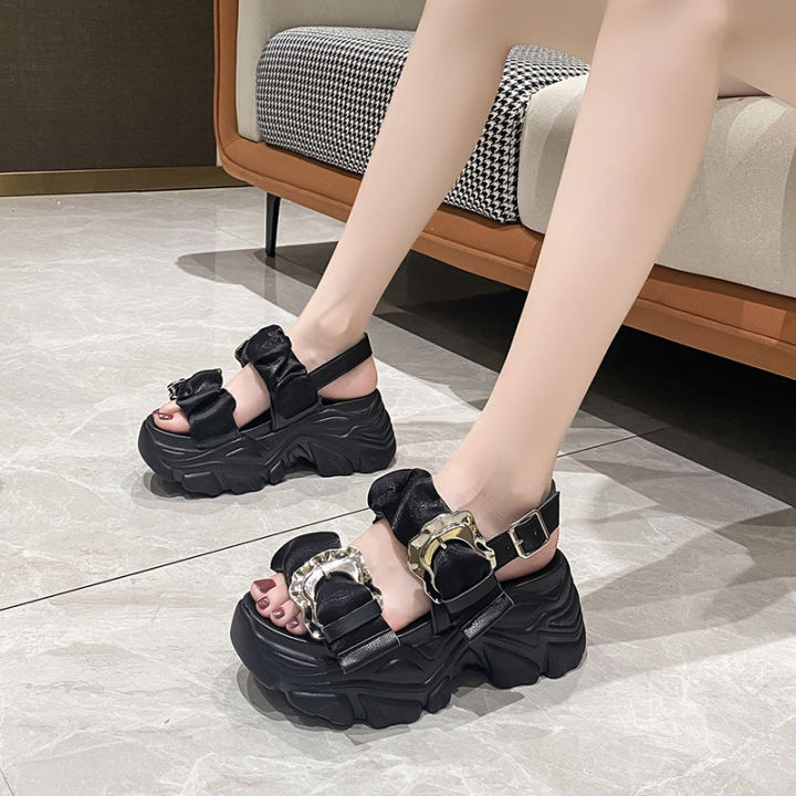 พร้อมส่ง-รองเท้าส้นตึก-รัดส้น-รองเท้าแฟชั่น-สูง8cm-size35-39