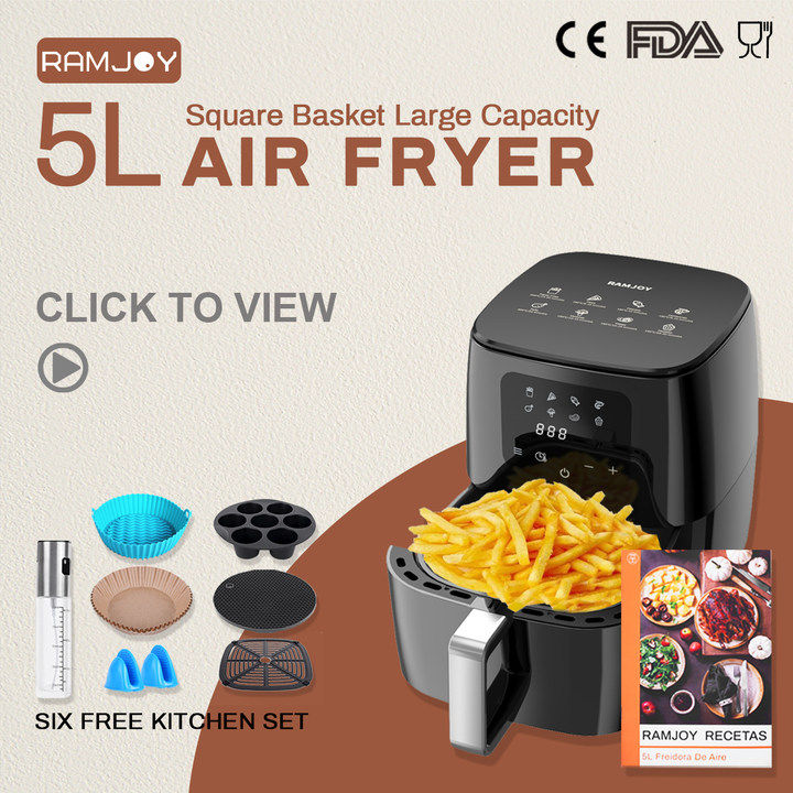 Selangor Stock+3 DAYS Delivered】RAMJOY Air Fryer 5L Liter Oven Integrated  Multi- functional Automatic Mechanical LCD Digital Touch Screen Oil-Free  Smoke-free for Baking Roasting Dehydrating Free Gifts More Free Accessories  Airfryer Xiaomi Mall