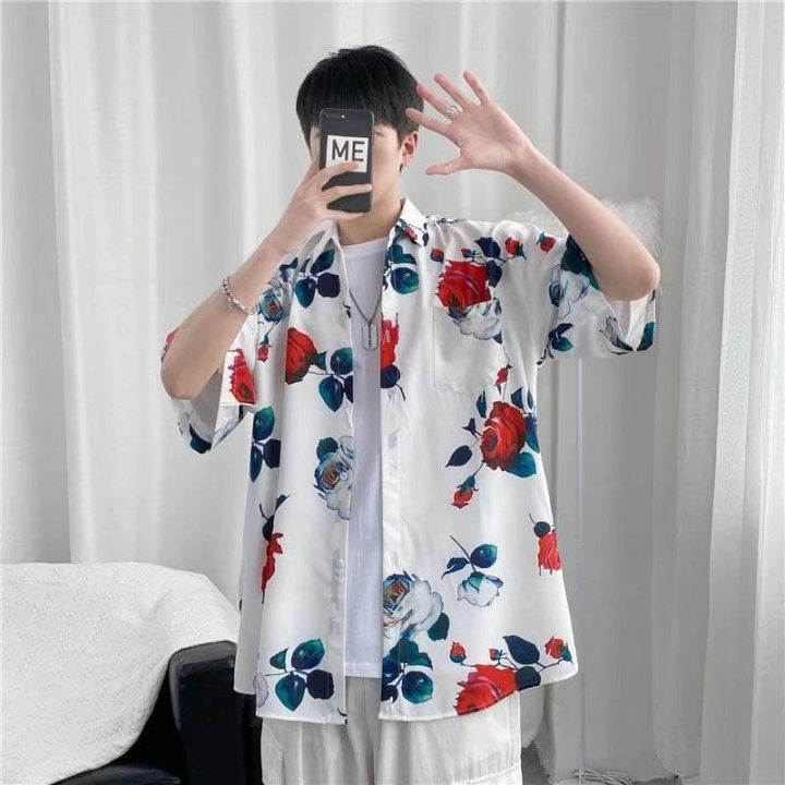 2023-43 Summer Hawaiian Short Sleeves Floral Polo Beach Outfit for Men ...