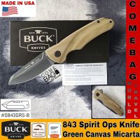 มีดBuck 843 Sprint Ops Flipper Knife 3.125" S30V Black Reverse Tanto,Green Canvas Micarta Handles13440ของแท้ MADE IN USA