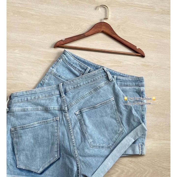 h-amp-m-denim-shorts-กางเกงยีนส์สีฟอก-เอวสูง-ผ้ายืด