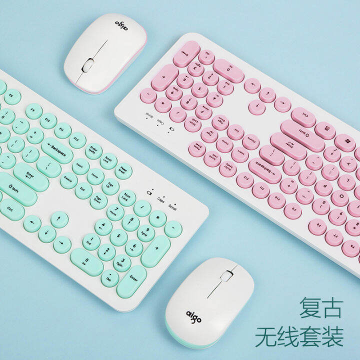 Aigo Wireless Keyboard and Mouse Set Office Small Lightweight Girl ...