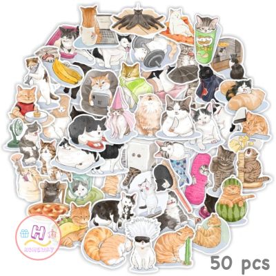 Sticker สติ๊กเกอร์ น้องแมวน่ารัก H 147 น้องแมว 50ชิ้น น้องน่ารักมาก น้อง แมว น่ารัก cat น้อน แมว สติ้กเกอร์ เหมียว แมวส้ม