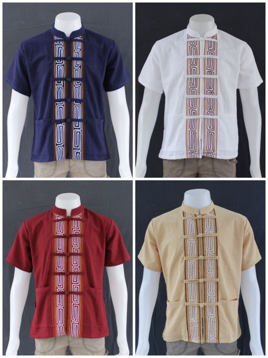 เสื้อพื้นเมืองชาย-เสื้อพื้นเมืองผ้าฝ้ายแต่งเชือก